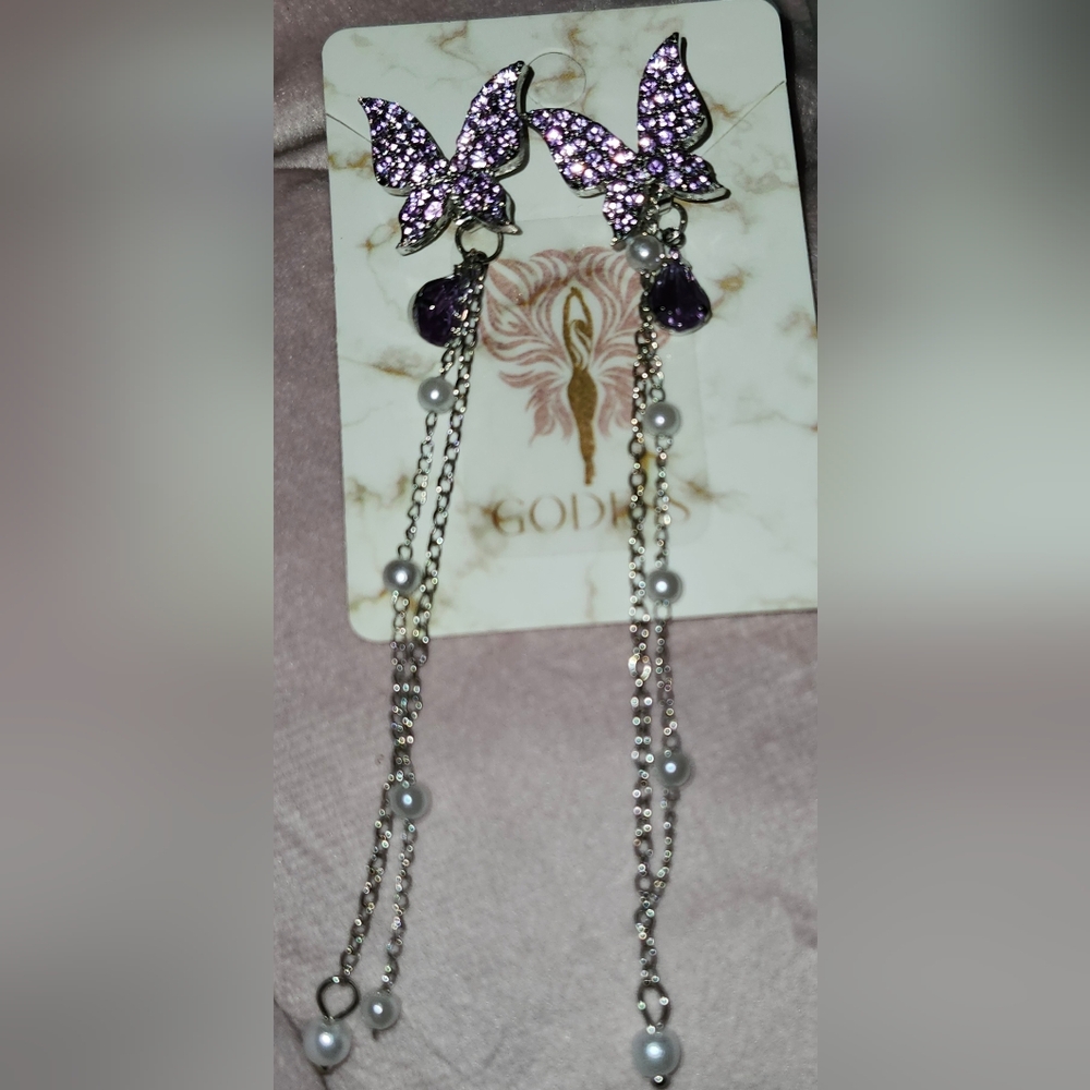 Goddess Purple Butterfly Dangle Earrings